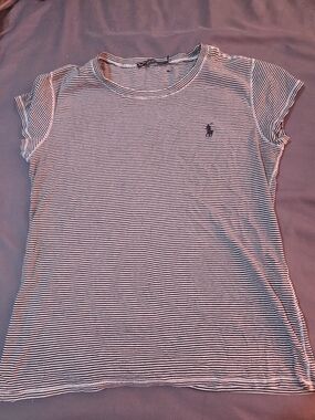 Ralph Lauren Navy and White Striped Crew Neck Short Sleeve Tee